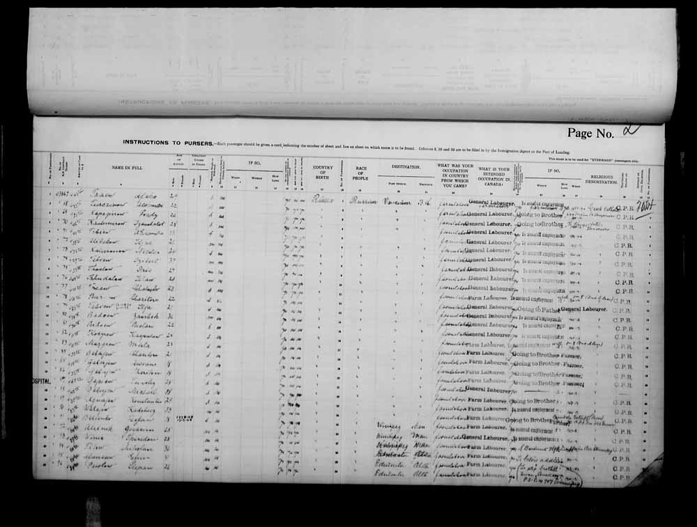 Digitized page of Passenger Lists for Image No.: e006073354