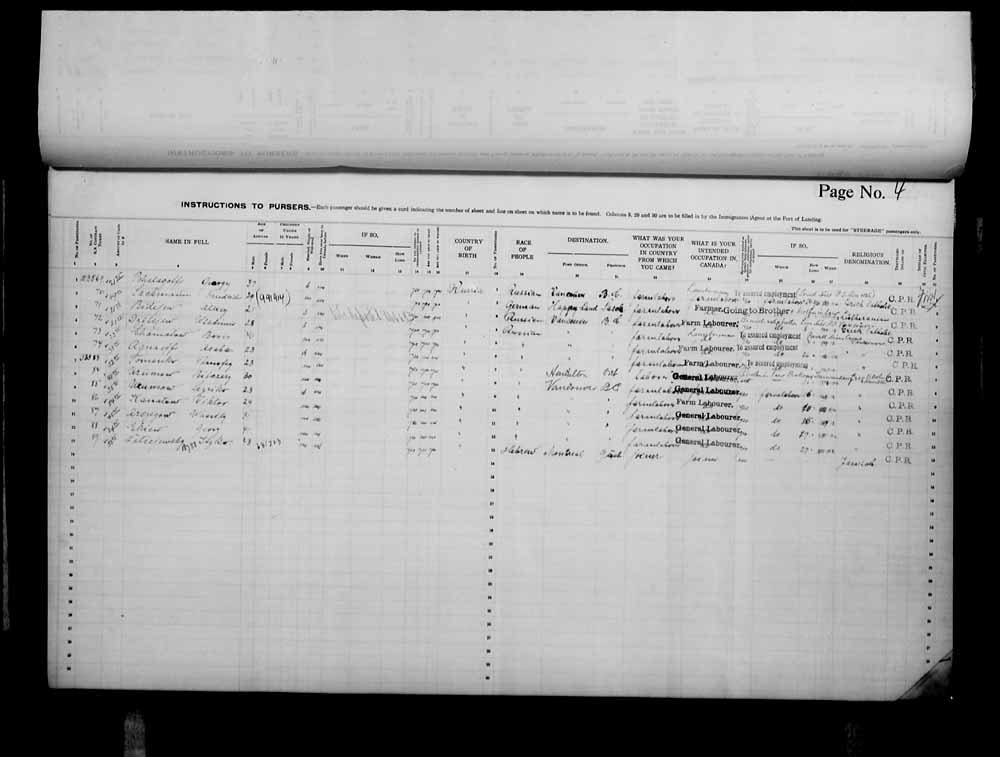 Digitized page of Passenger Lists for Image No.: e006073356