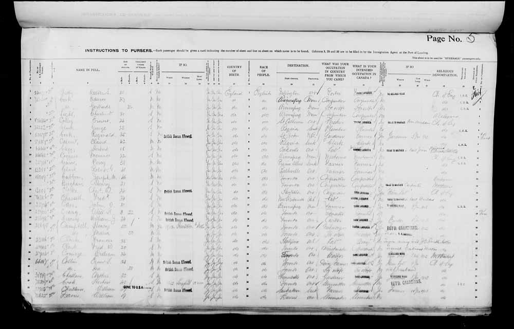 Digitized page of Passenger Lists for Image No.: e006075707