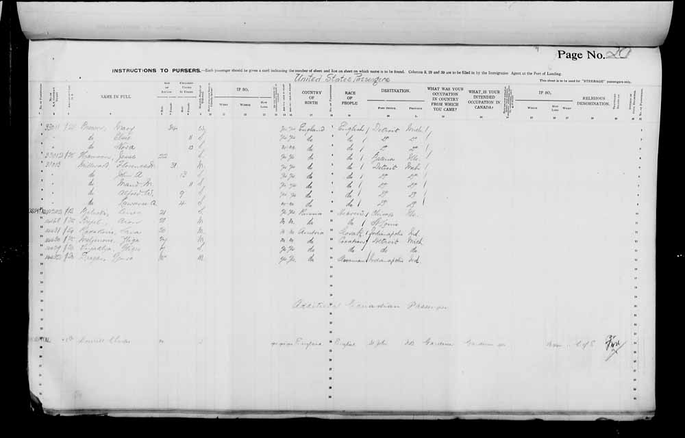 Digitized page of Passenger Lists for Image No.: e006075723