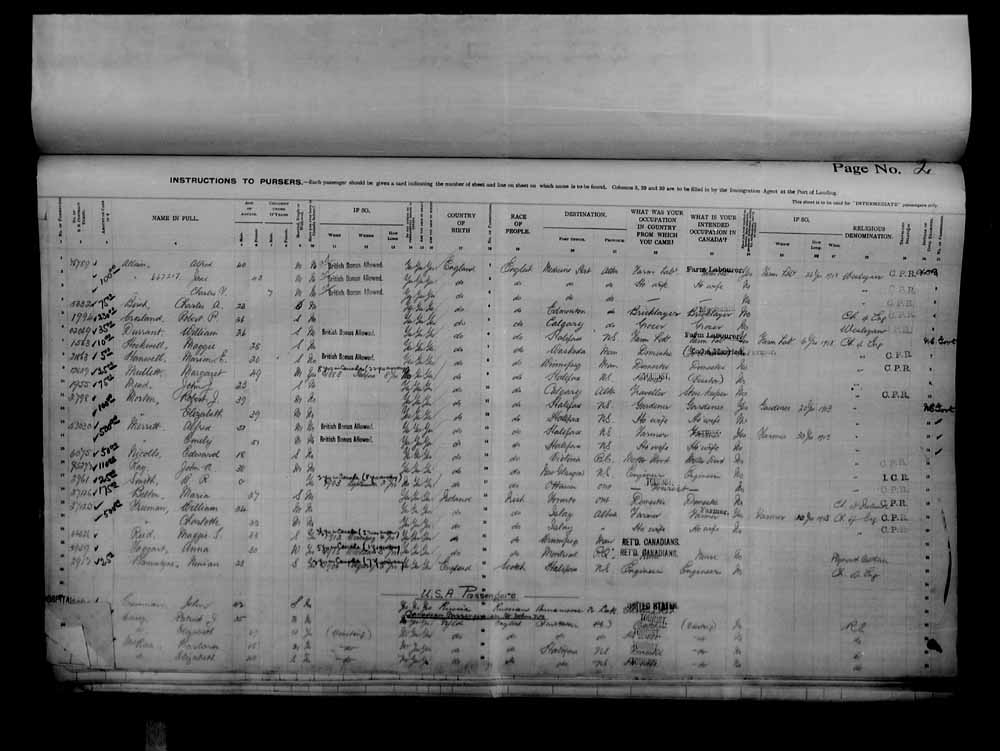 Digitized page of Passenger Lists for Image No.: e006076365