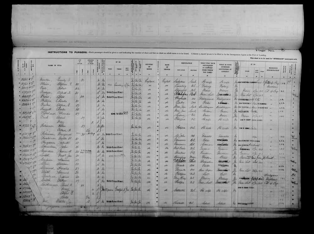 Digitized page of Passenger Lists for Image No.: e006076371