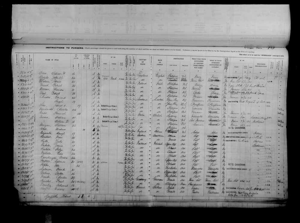 Digitized page of Passenger Lists for Image No.: e006076373