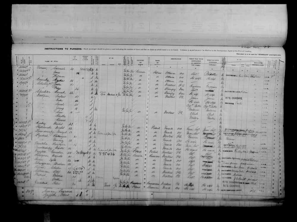 Digitized page of Passenger Lists for Image No.: e006076374