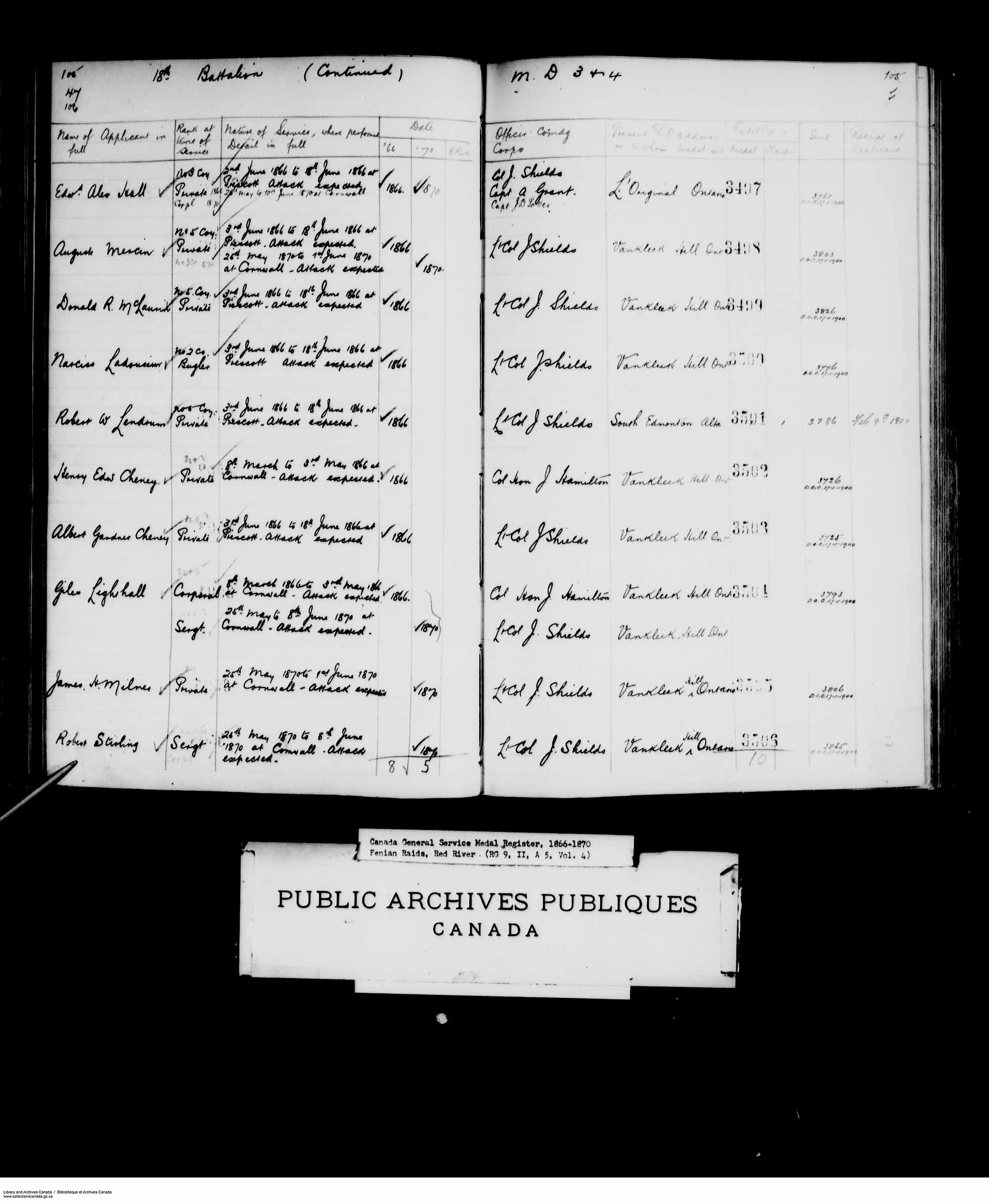 Digitized page of Medals, Honours and Awards for Image No.: e008681791
