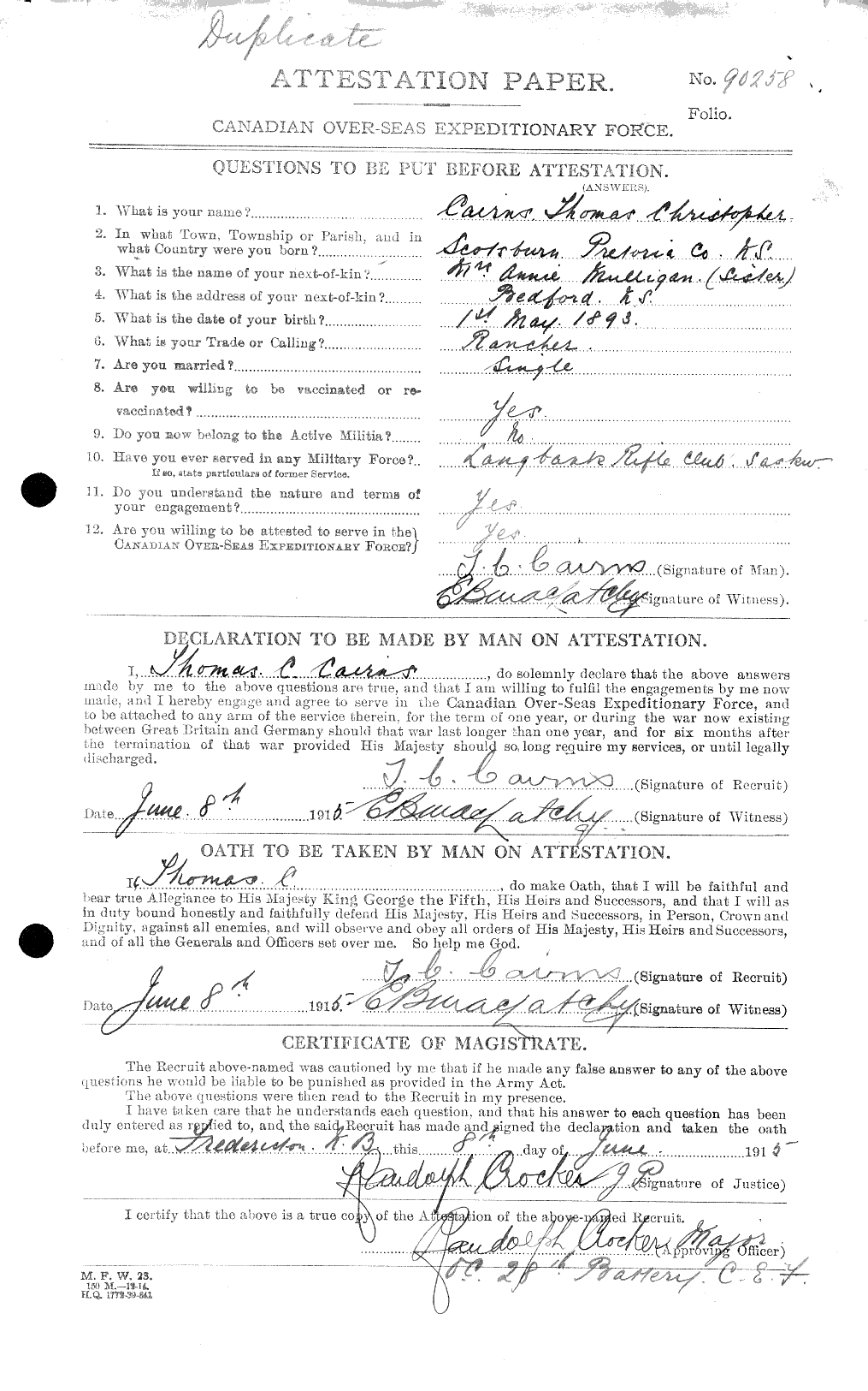 Personnel Records of the First World War - CEF 000524a