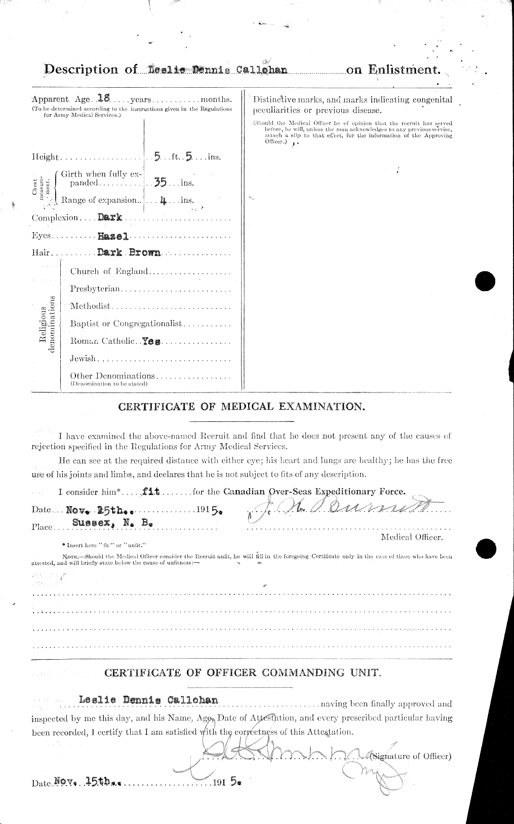 Dossiers du Personnel de la Première Guerre mondiale - CEC 000640b