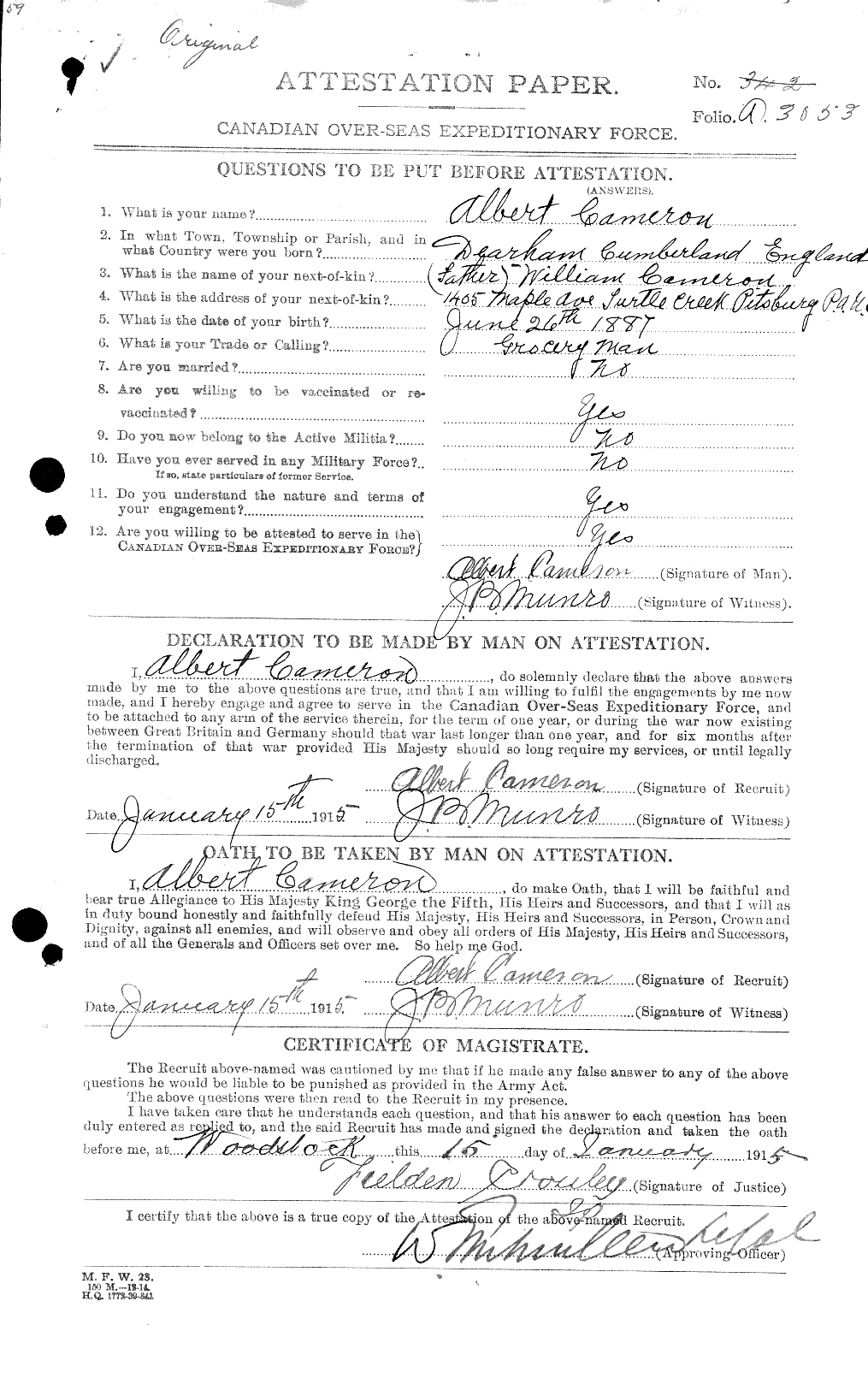 Personnel Records of the First World War - CEF 000765a