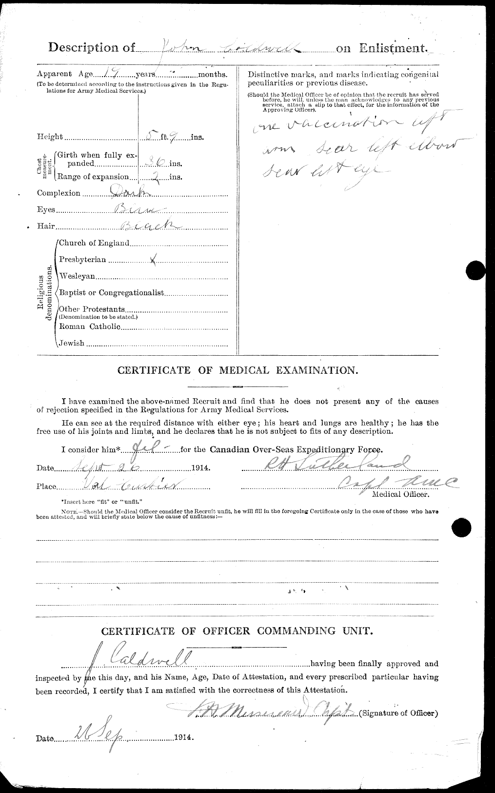 Dossiers du Personnel de la Première Guerre mondiale - CEC 001071b