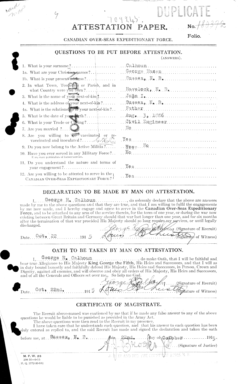 Dossiers du Personnel de la Première Guerre mondiale - CEC 001146a