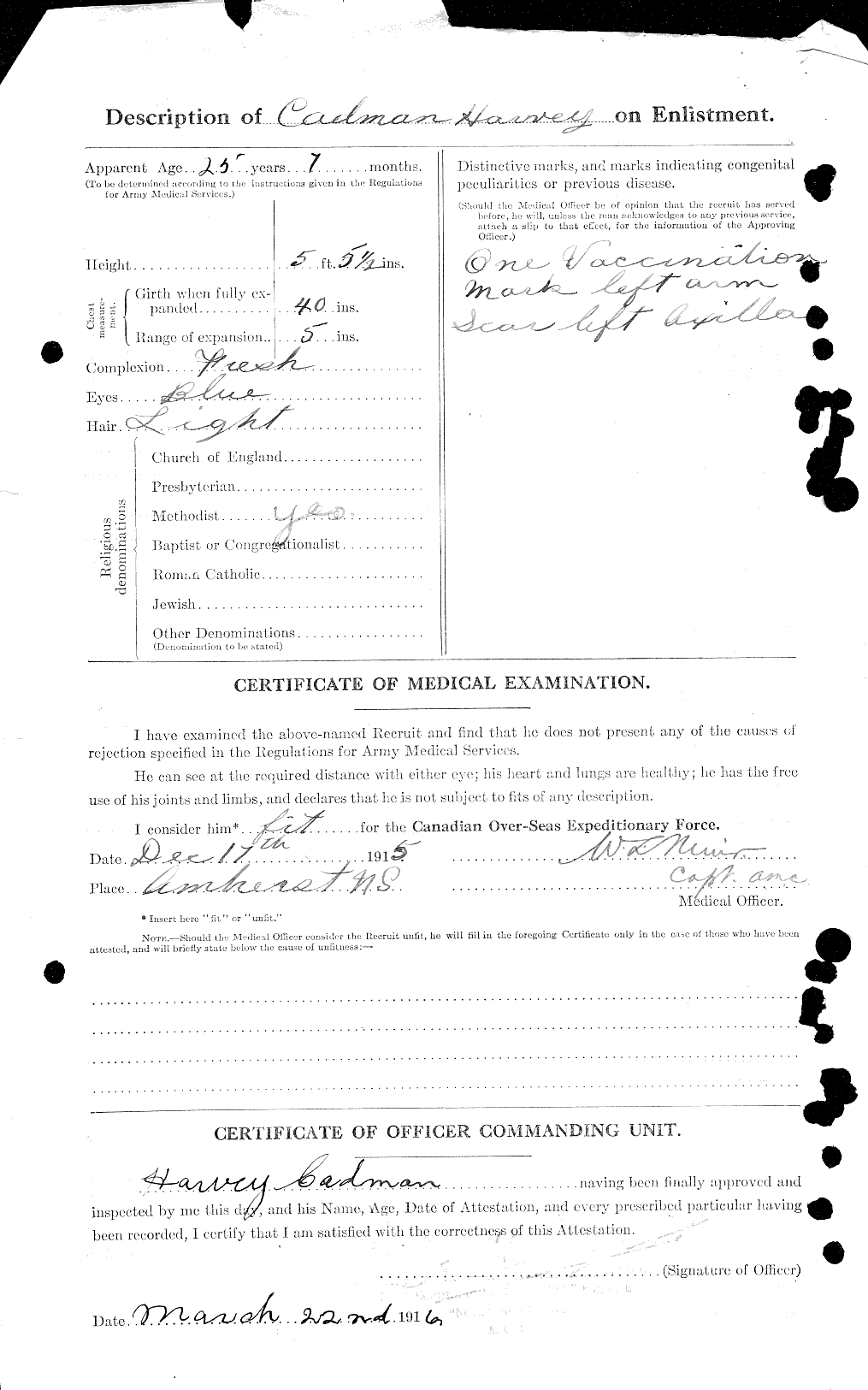 Dossiers du Personnel de la Première Guerre mondiale - CEC 001639b