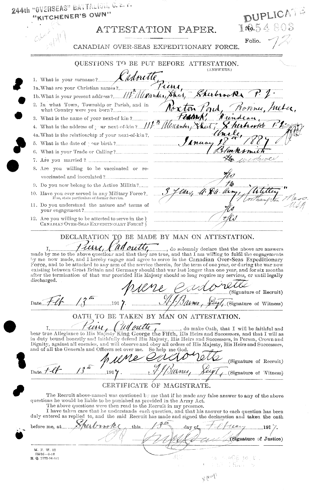 Personnel Records of the First World War - CEF 001674a