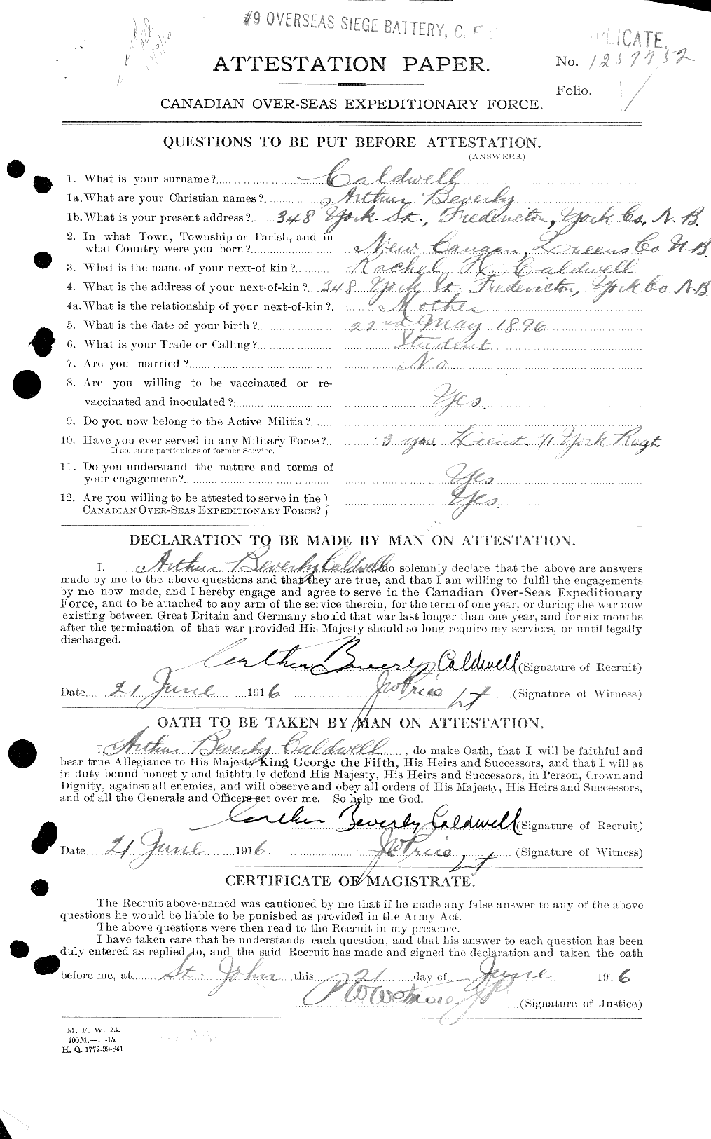 Personnel Records of the First World War - CEF 001861a