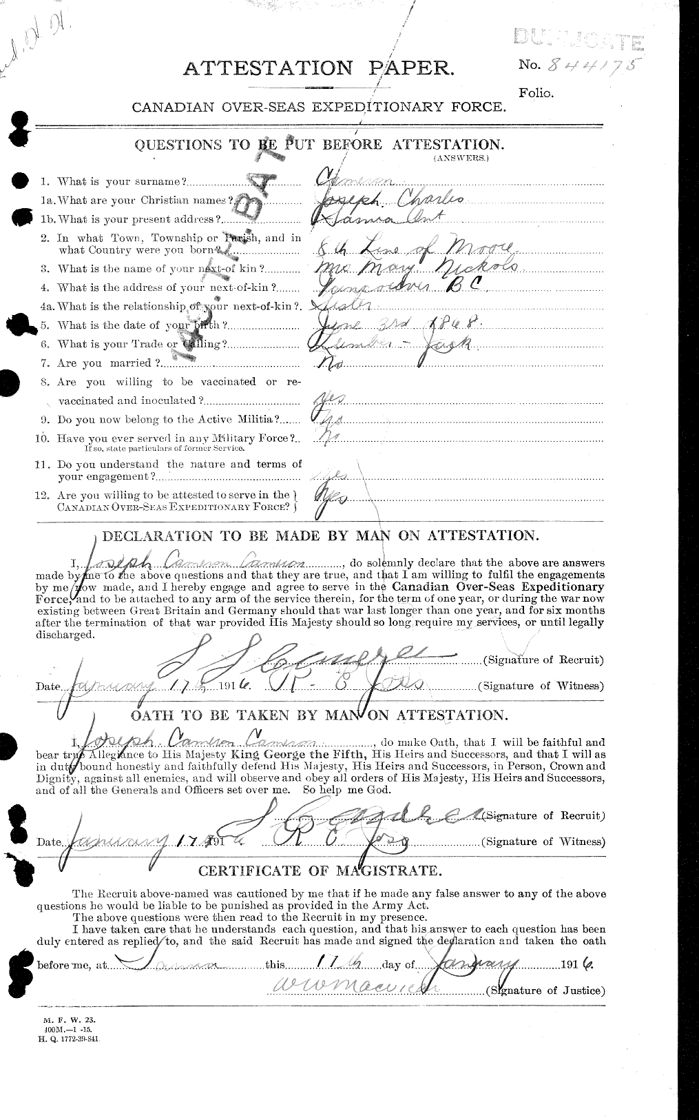 Personnel Records of the First World War - CEF 002365a