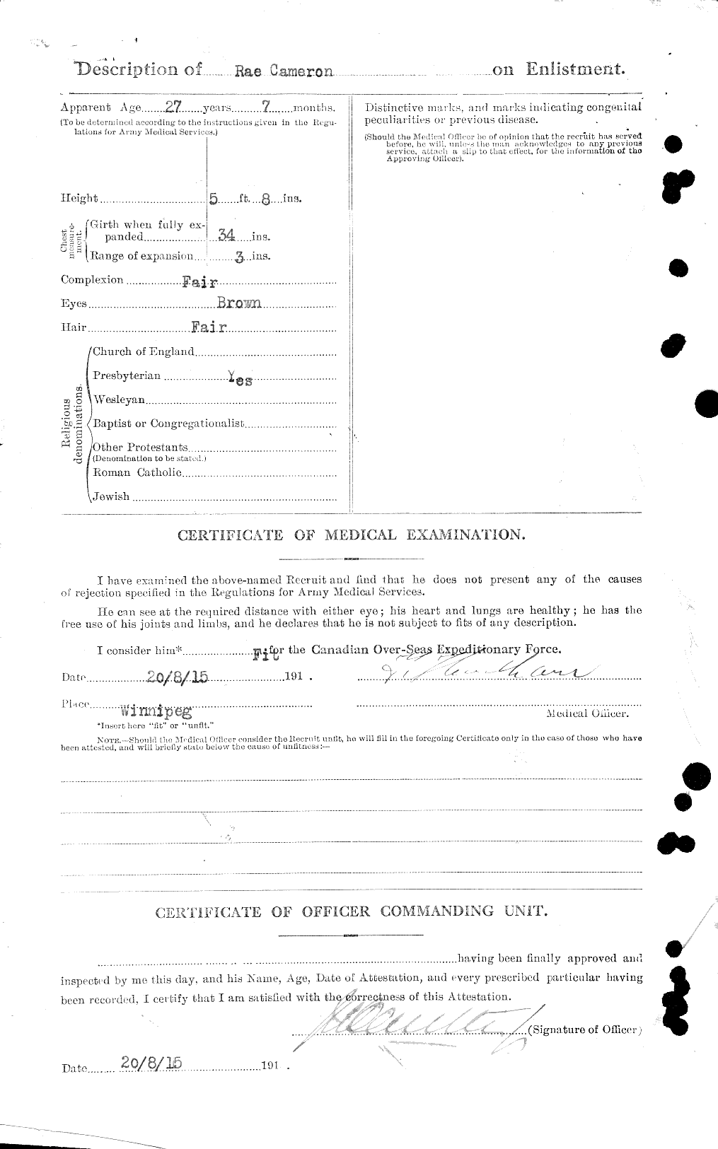 Dossiers du Personnel de la Première Guerre mondiale - CEC 002468b