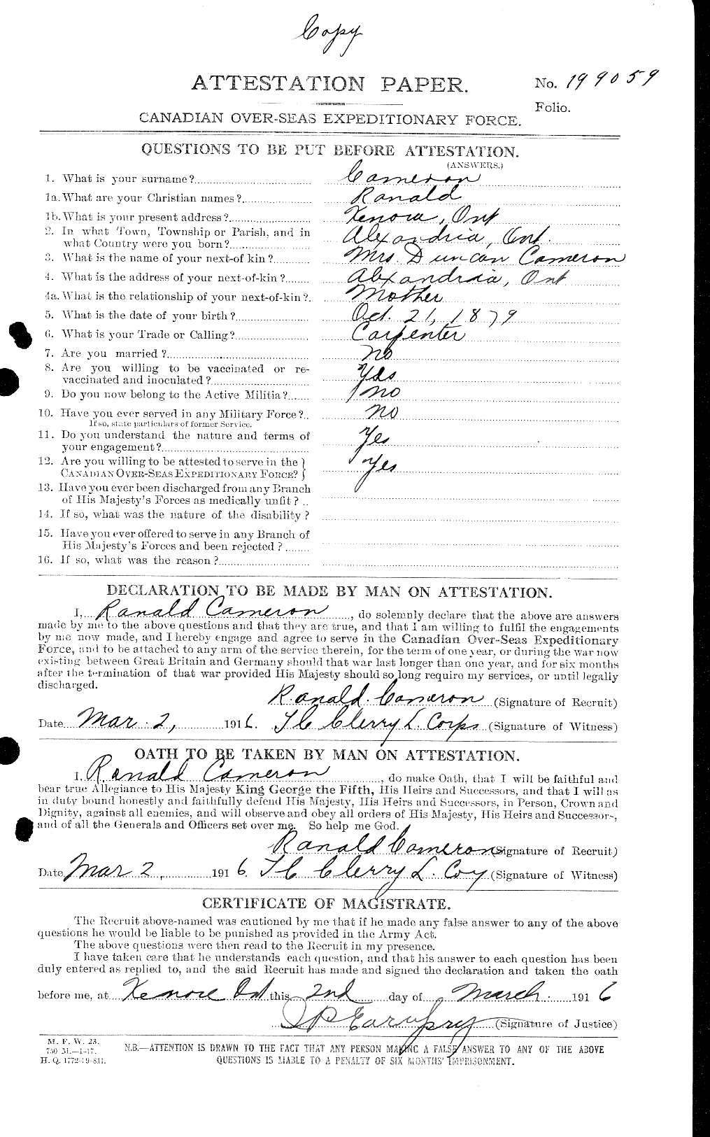 Personnel Records of the First World War - CEF 002518a