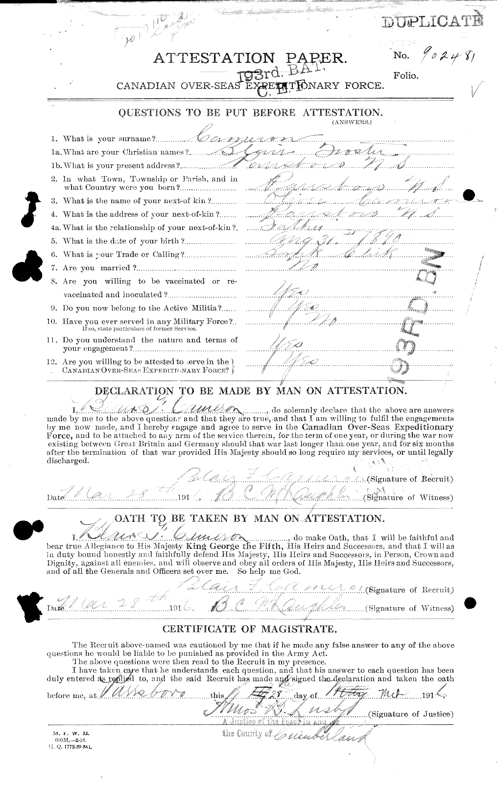 Personnel Records of the First World War - CEF 002583a