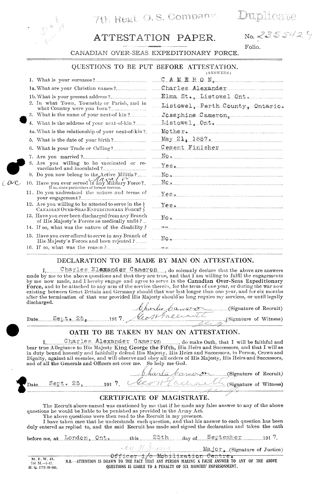 Personnel Records of the First World War - CEF 002602a