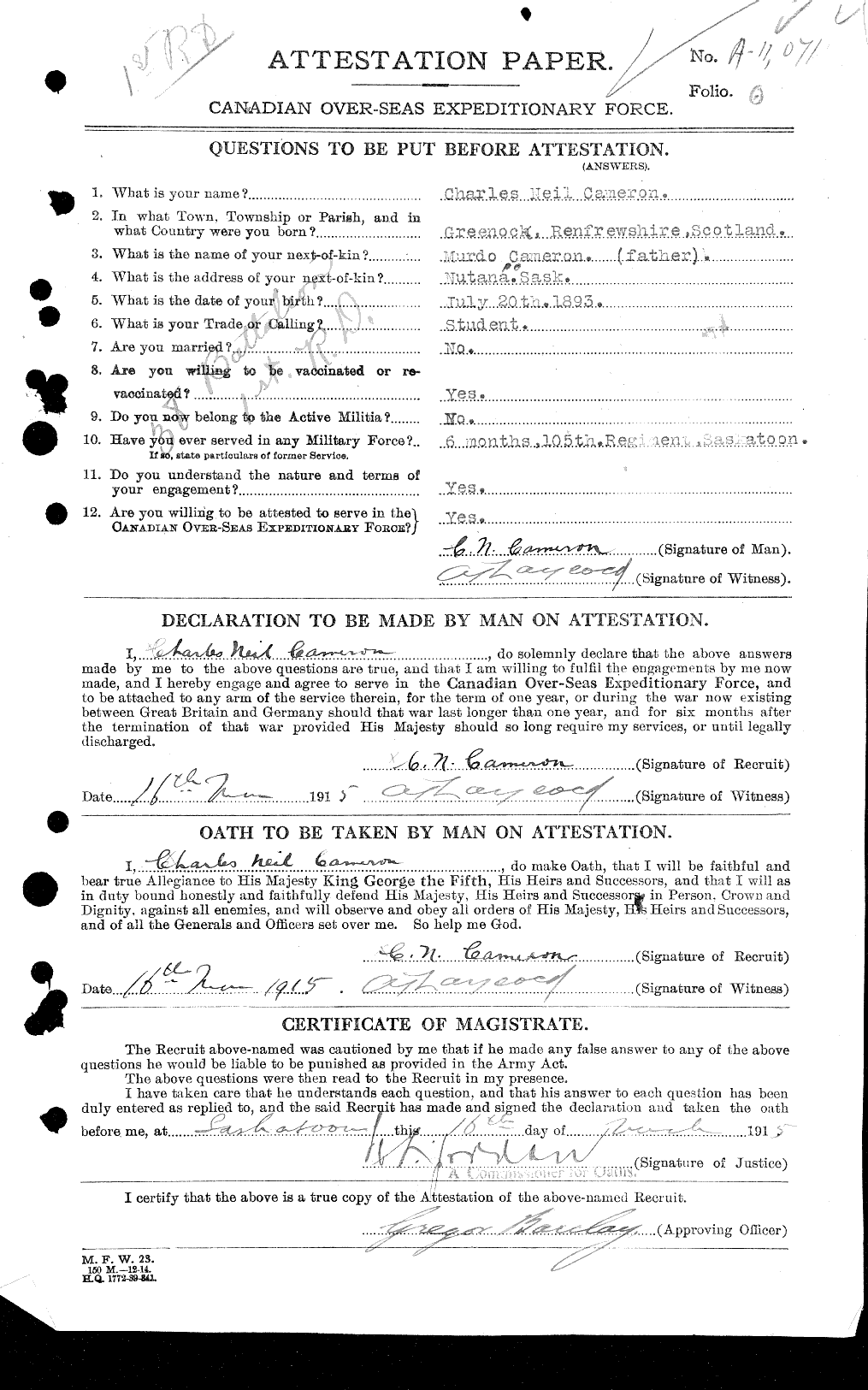 Personnel Records of the First World War - CEF 002616a
