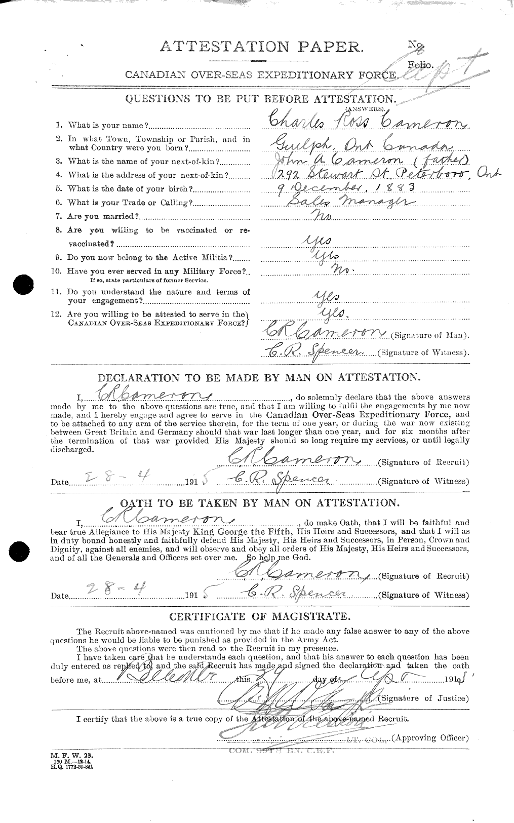 Personnel Records of the First World War - CEF 002620a