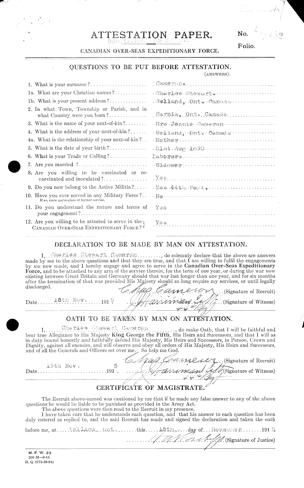 Personnel Records of the First World War - CEF 002625a