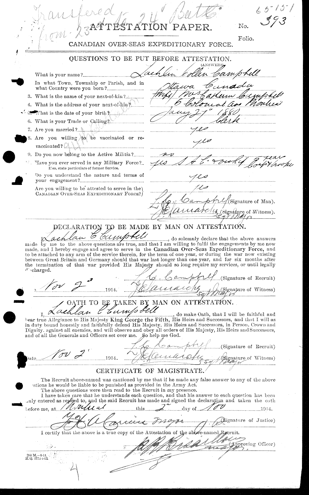 Dossiers du Personnel de la Première Guerre mondiale - CEC 002776a