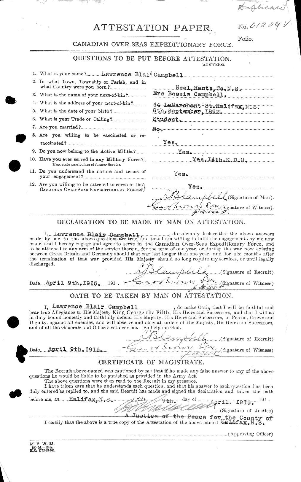 Personnel Records of the First World War - CEF 002782c