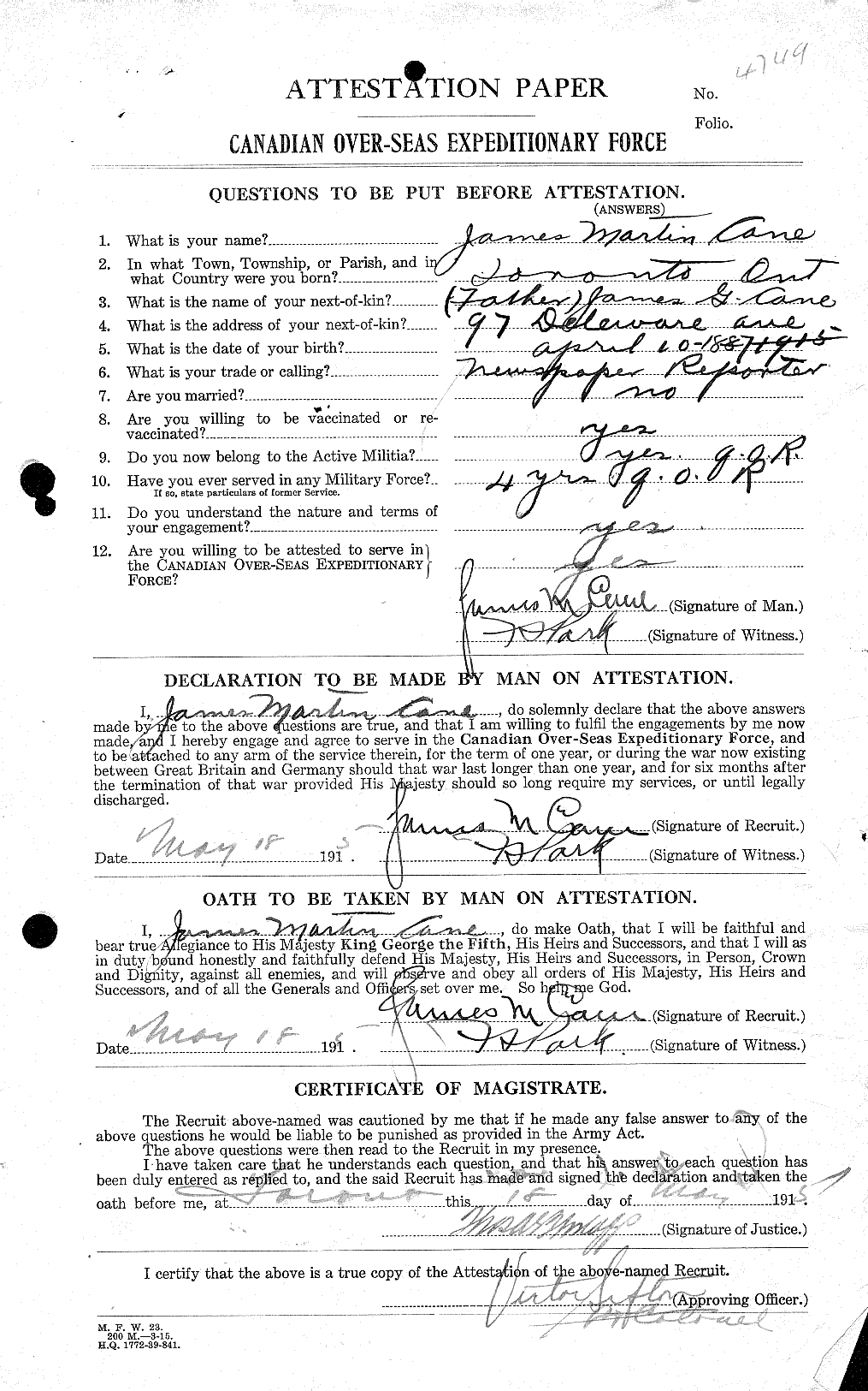 Personnel Records of the First World War - CEF 002814c