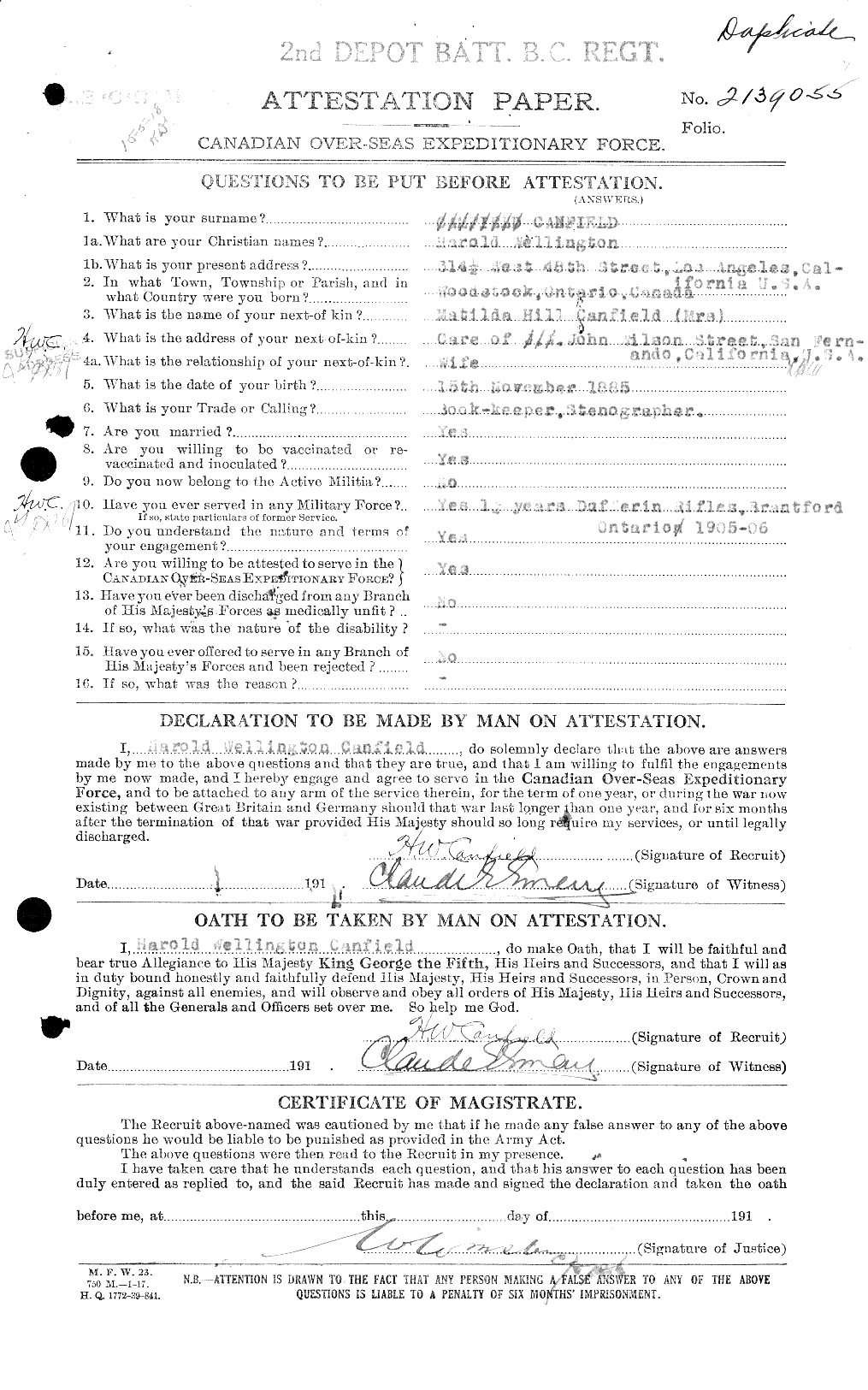 Personnel Records of the First World War - CEF 002837a