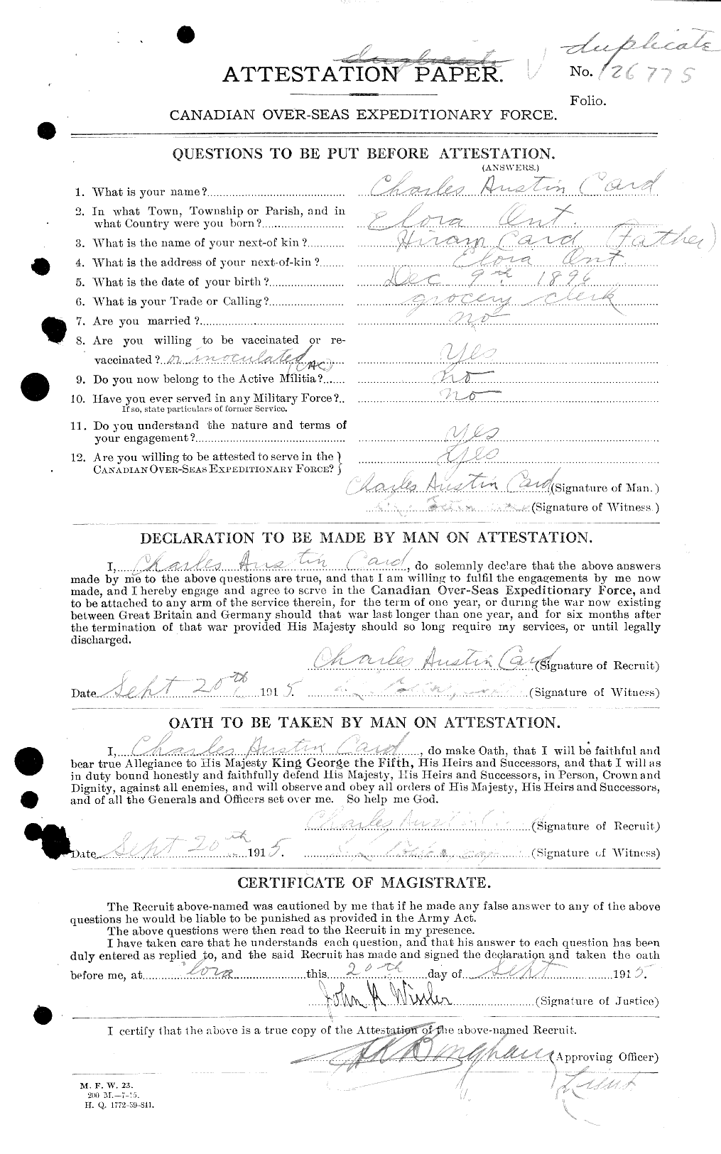 Personnel Records of the First World War - CEF 003070a