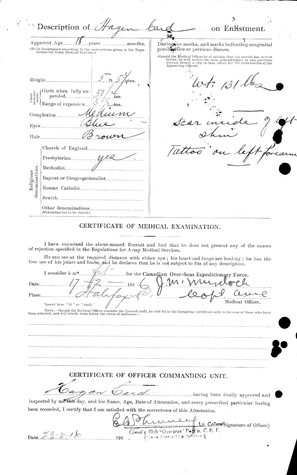 Dossiers du Personnel de la Première Guerre mondiale - CEC 003087b