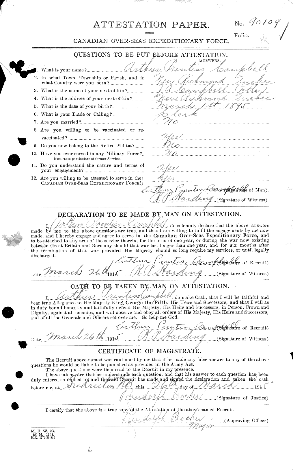 Dossiers du Personnel de la Première Guerre mondiale - CEC 003517a