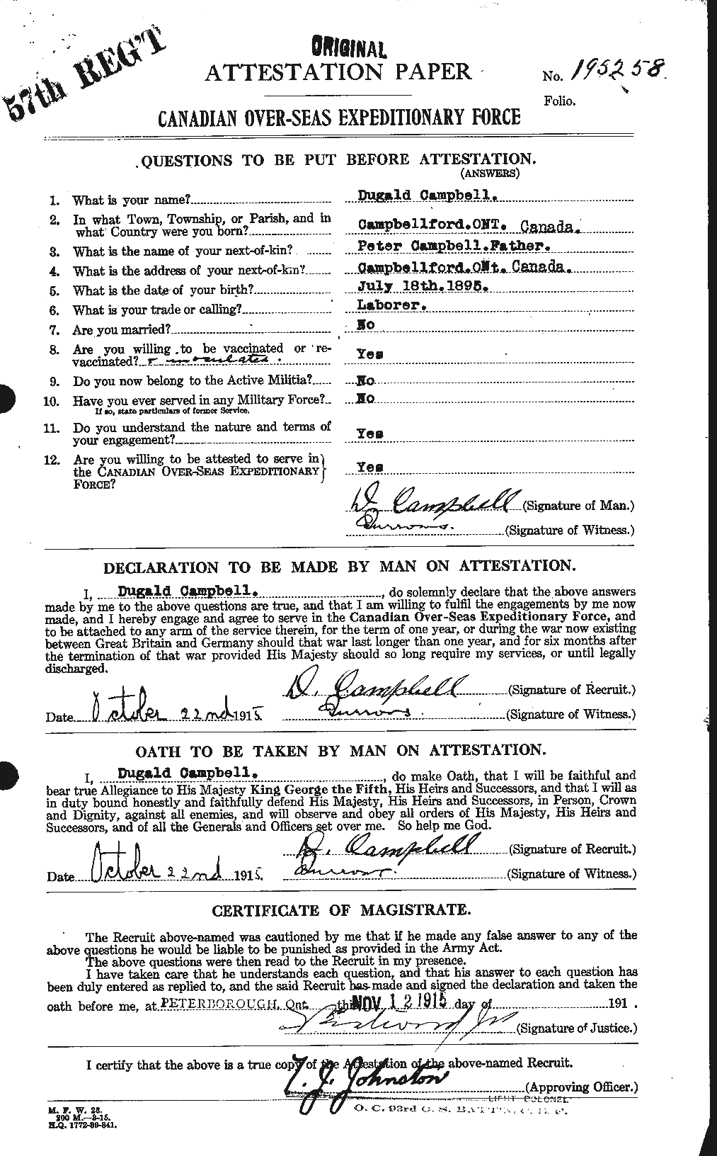 Dossiers du Personnel de la Première Guerre mondiale - CEC 003631a