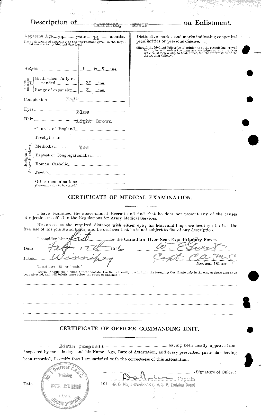 Dossiers du Personnel de la Première Guerre mondiale - CEC 003654b