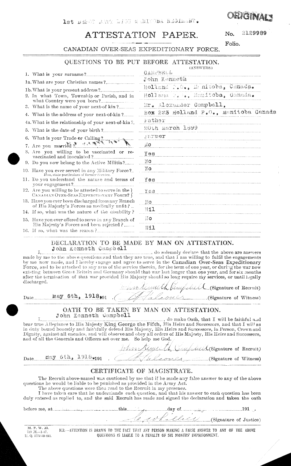 Dossiers du Personnel de la Première Guerre mondiale - CEC 003755a