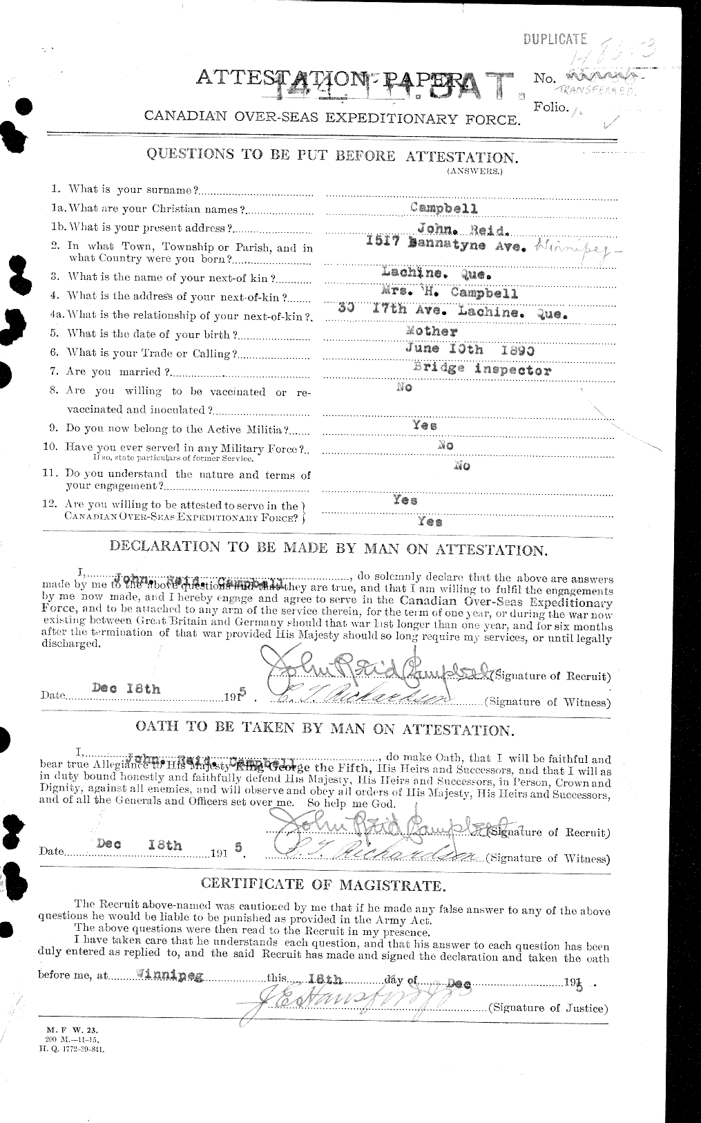 Dossiers du Personnel de la Première Guerre mondiale - CEC 003774a