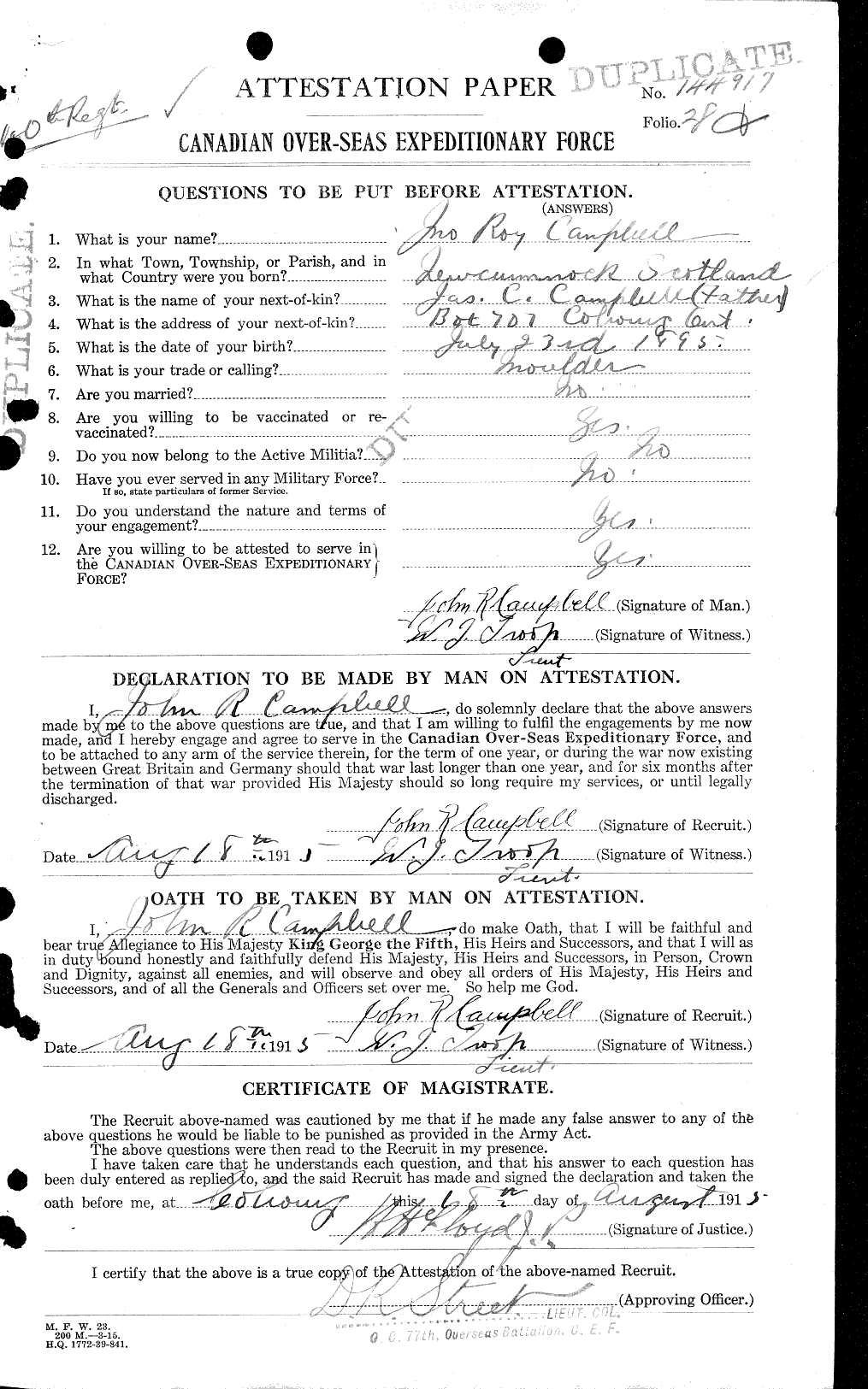 Personnel Records of the First World War - CEF 003785a