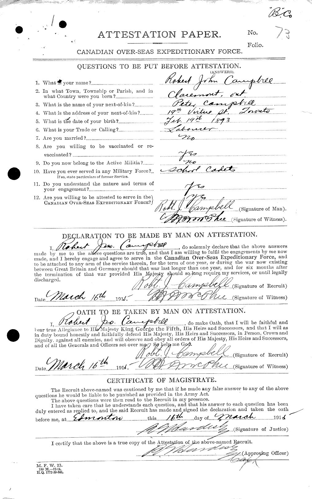 Personnel Records of the First World War - CEF 003884a
