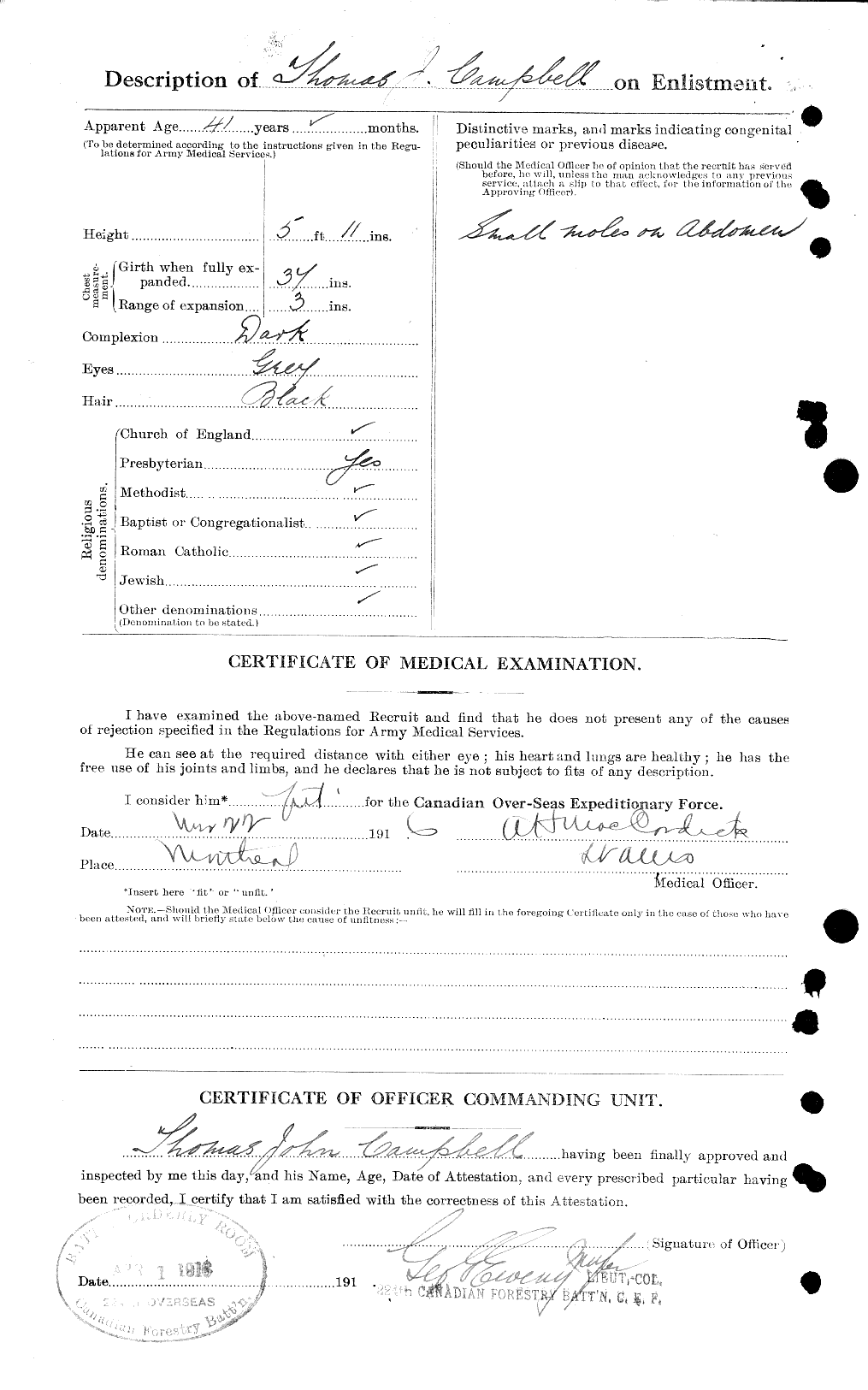 Dossiers du Personnel de la Première Guerre mondiale - CEC 004060b