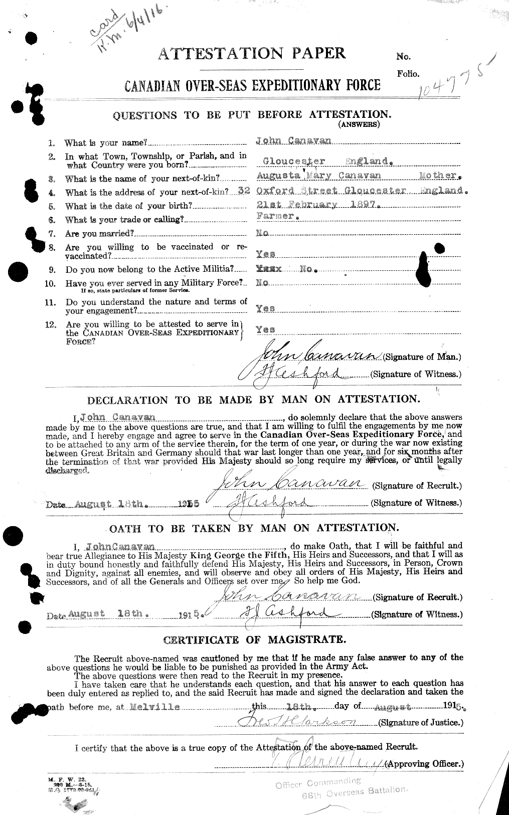 Personnel Records of the First World War - CEF 004162a