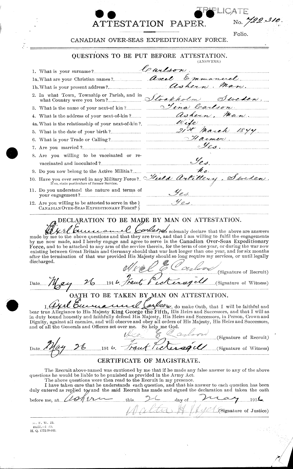 Dossiers du Personnel de la Première Guerre mondiale - CEC 004489a