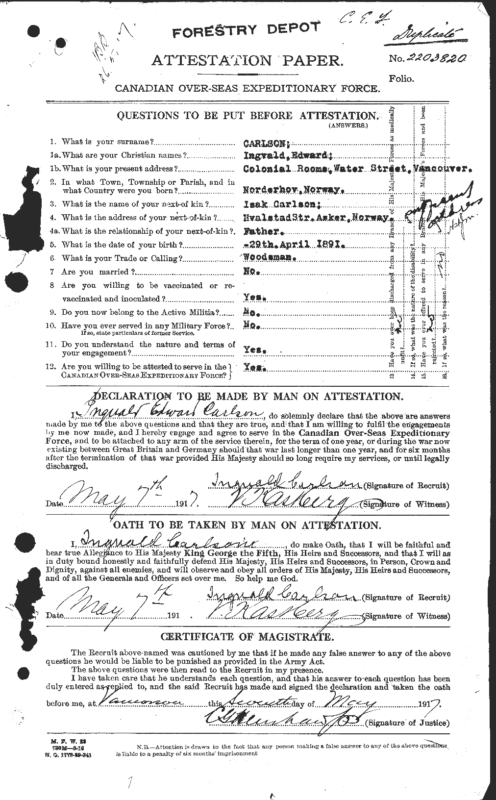 Personnel Records of the First World War - CEF 004561a