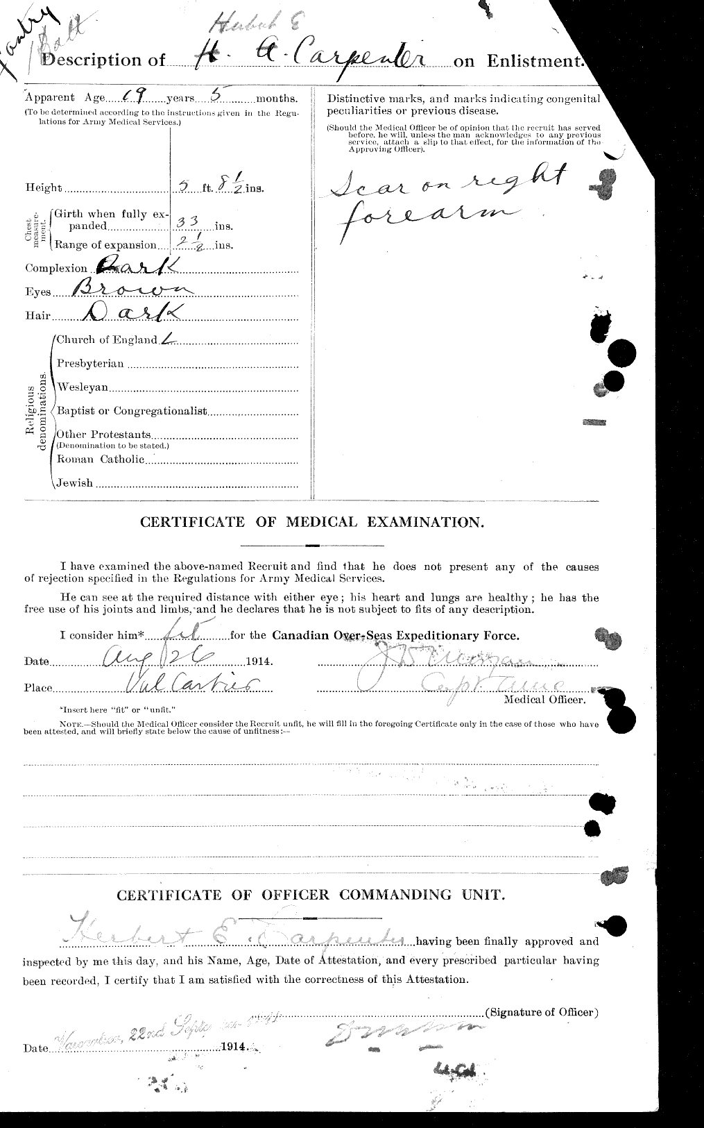 Dossiers du Personnel de la Première Guerre mondiale - CEC 005236b