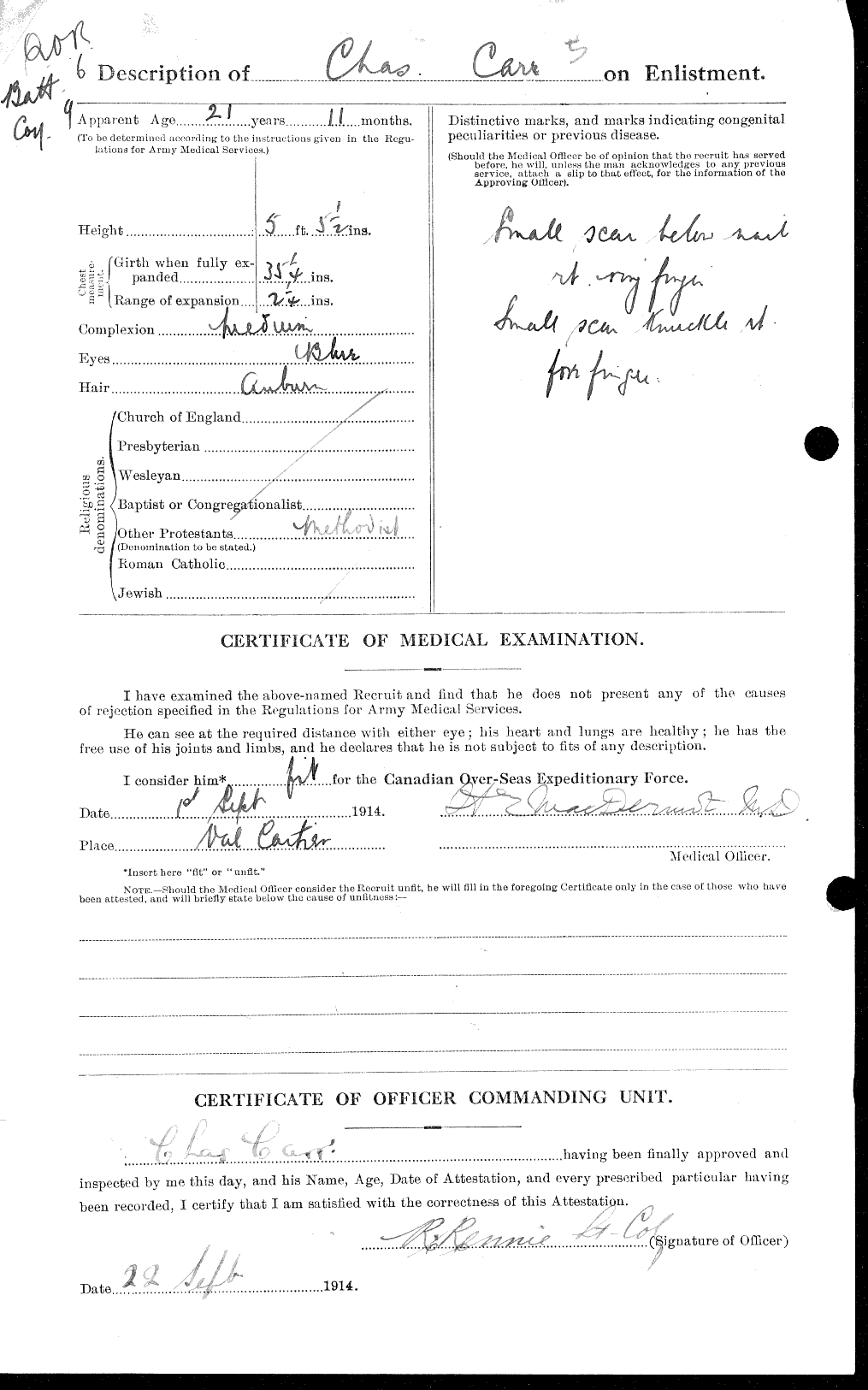 Dossiers du Personnel de la Première Guerre mondiale - CEC 005283b