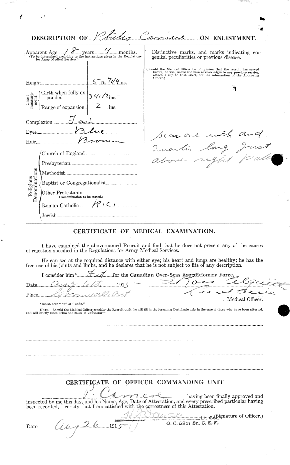 Dossiers du Personnel de la Première Guerre mondiale - CEC 005427b