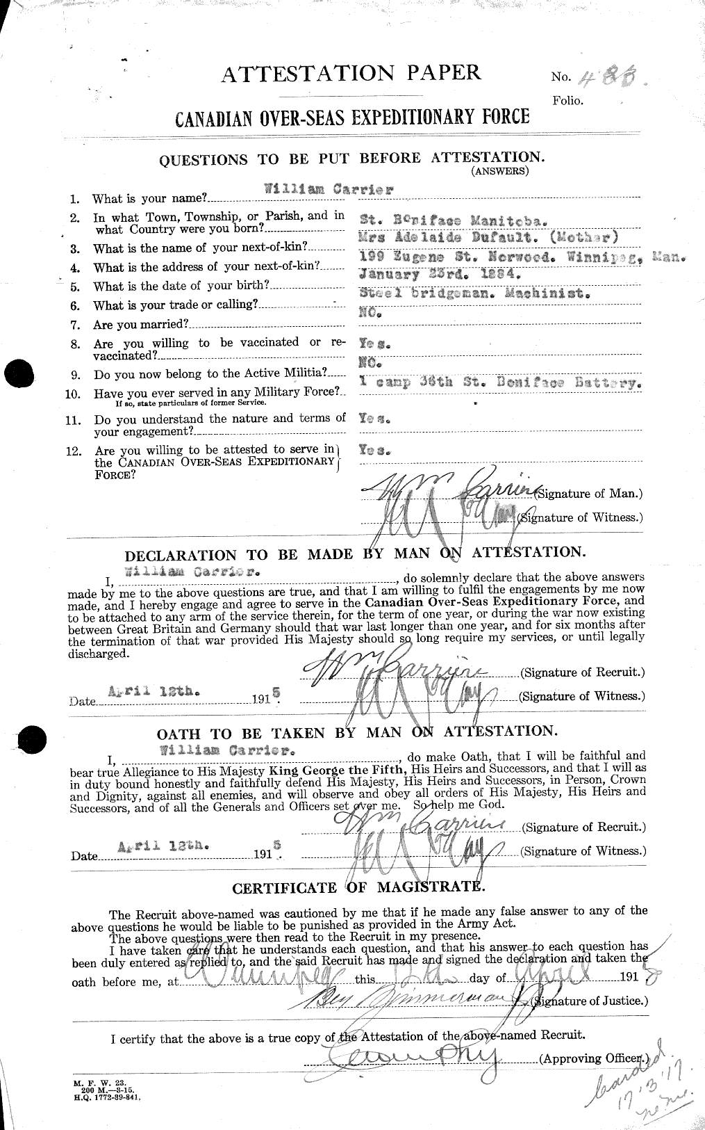 Personnel Records of the First World War - CEF 005452a