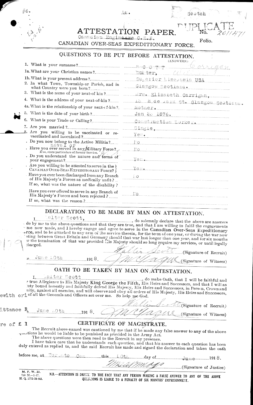 Dossiers du Personnel de la Première Guerre mondiale - CEC 005489a