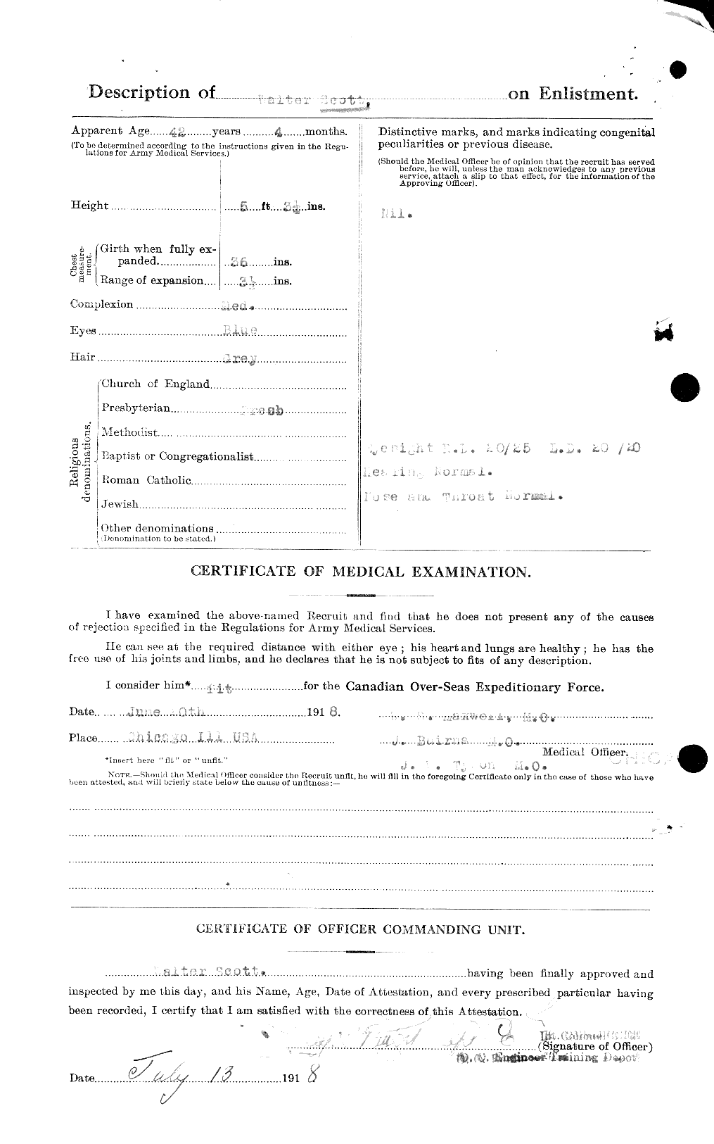 Dossiers du Personnel de la Première Guerre mondiale - CEC 005489b
