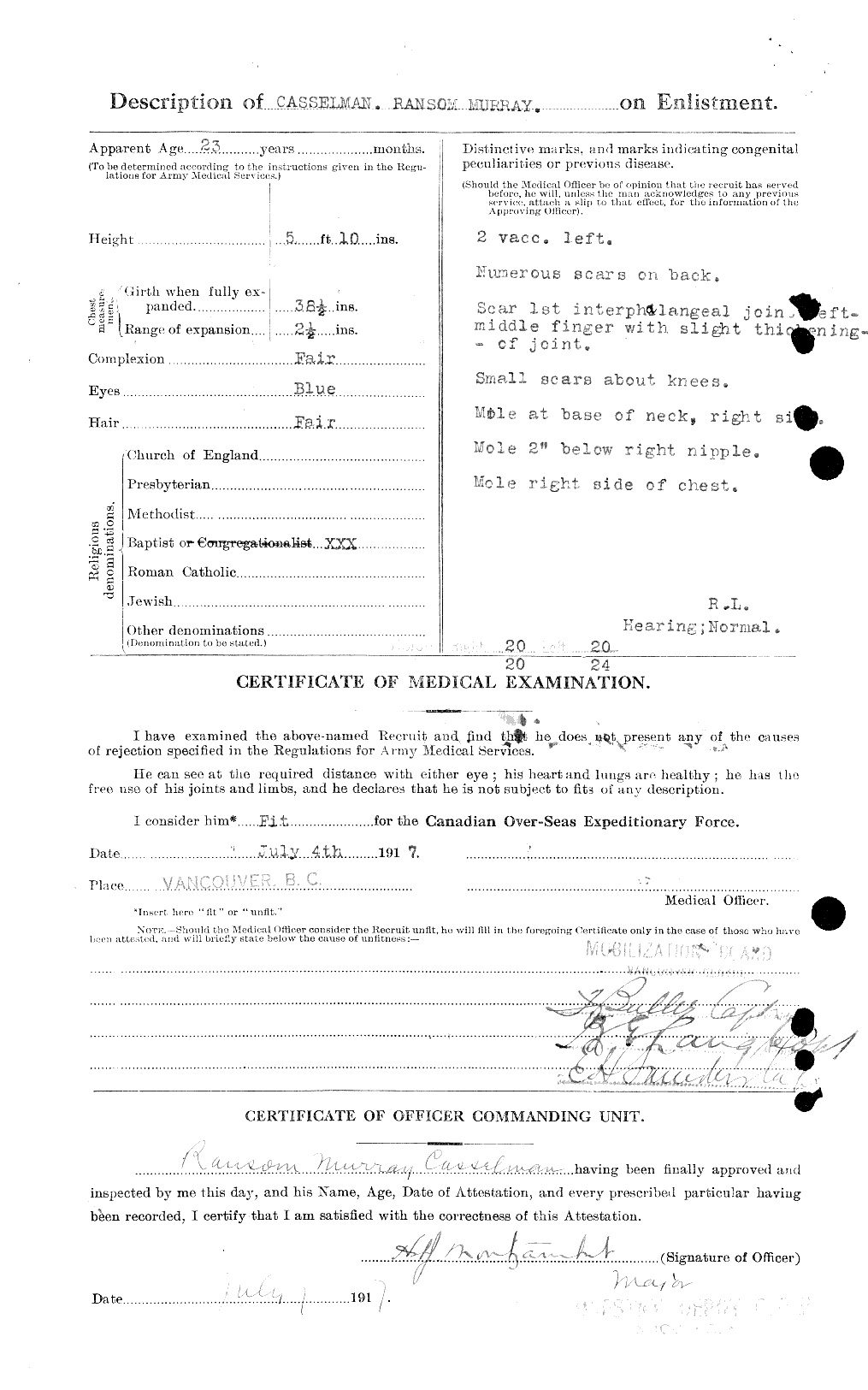 Dossiers du Personnel de la Première Guerre mondiale - CEC 006322b