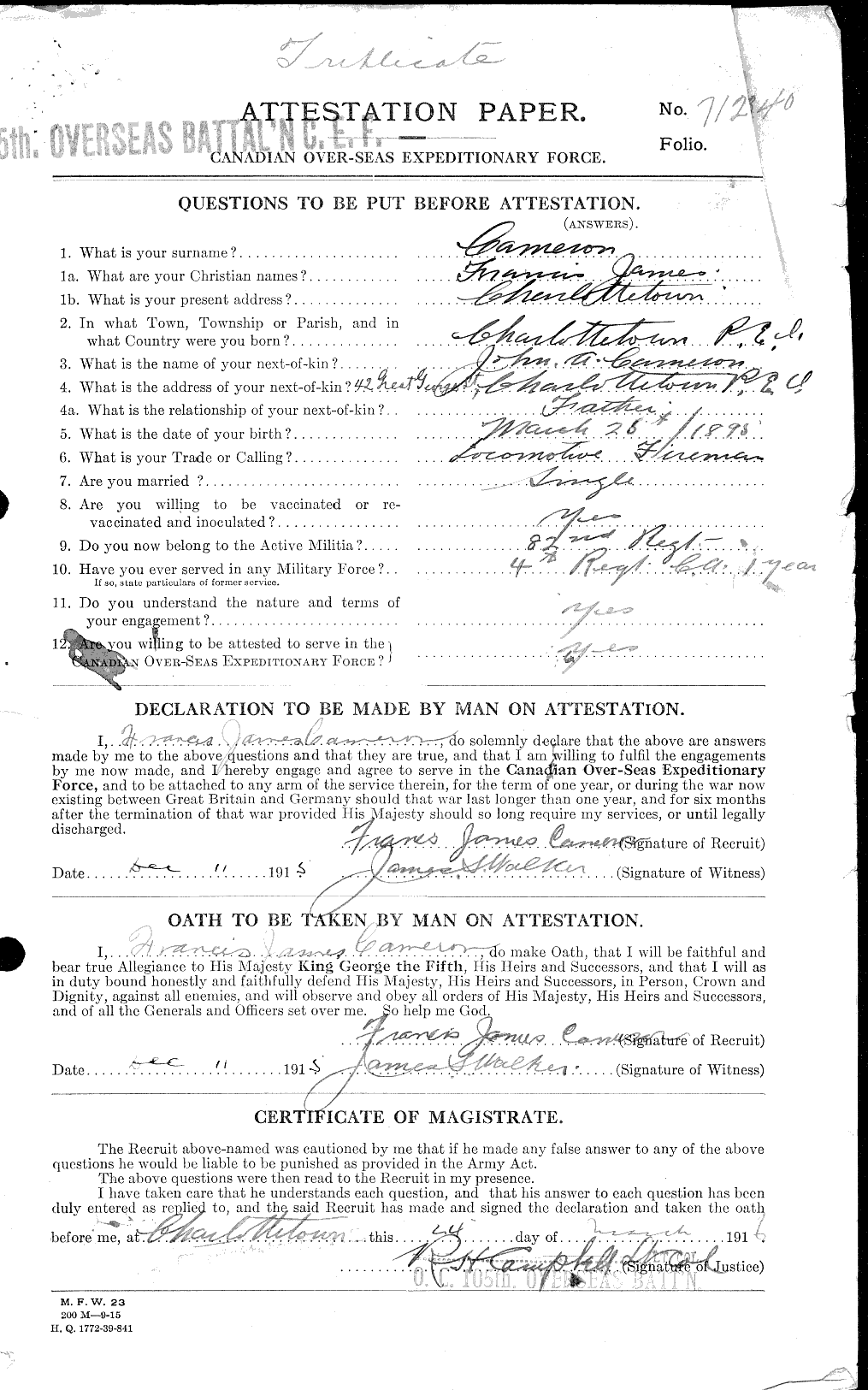 Personnel Records of the First World War - CEF 006550a